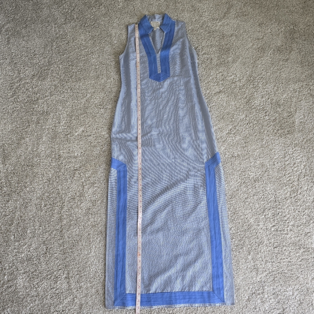 STS SAIL TO SABLE Column Notch Collar Sleeveless Maxi Dress Blue White Striped - Picture 8 of 15